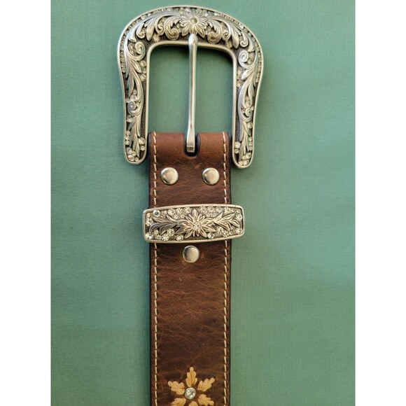 Nocona Western Boho Rhinestone Floral Leather Belt Brown Embroidered Women\'s M main image 12